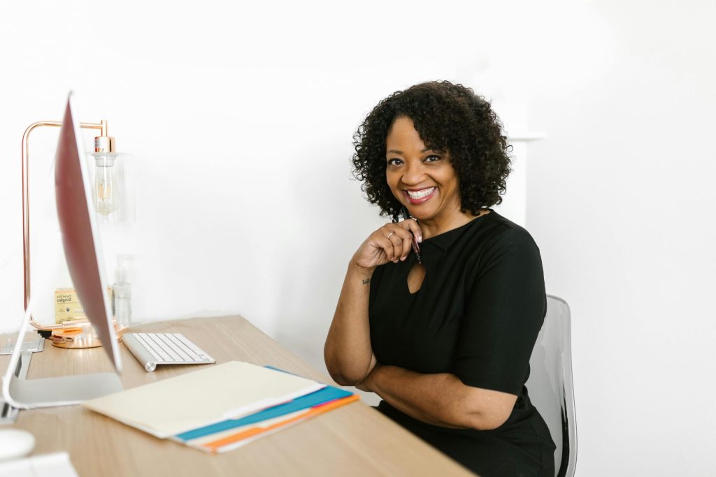 A woman learning about accent modification